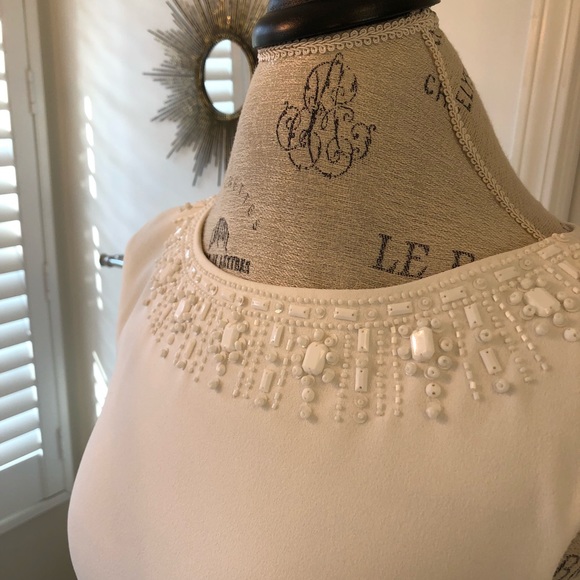 White Tahari Dress with Beaded Embellishment - Picture 5 of 6